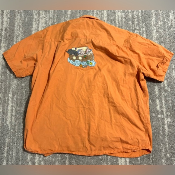 Mens Noah's Ark Embroidered Button Up Shirt Sz XL Orange Cotton Church Pastor - Picture 2 of 7